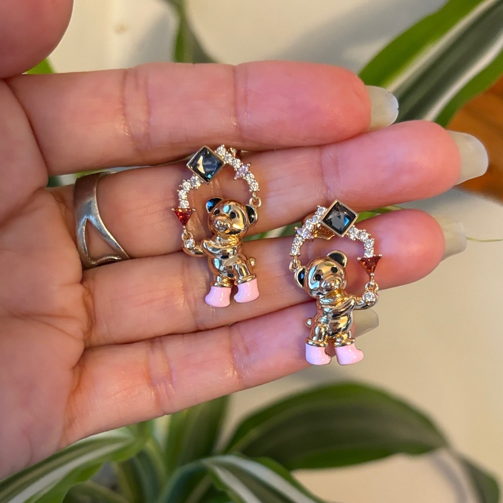 Gold and Pink Bear Earrings - Picture 4 of 4